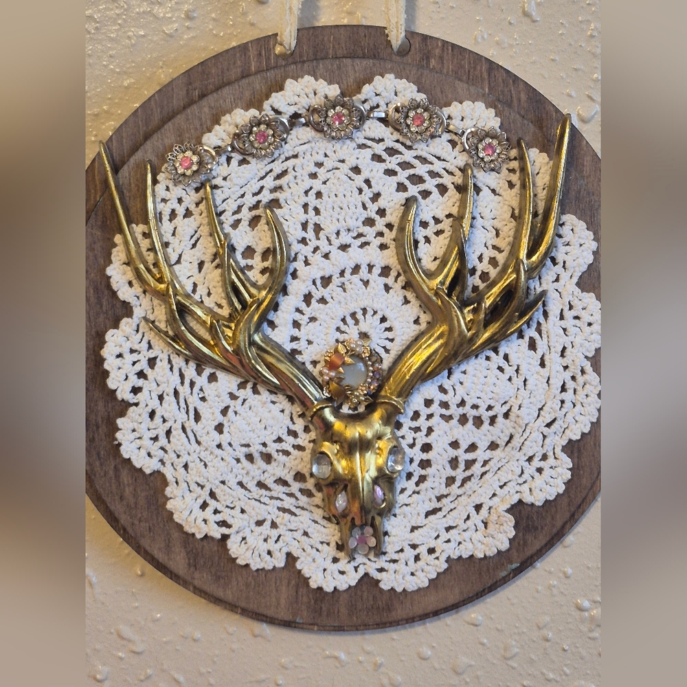 Boho Gold Antler Wall Decor Mixed Media Oddities